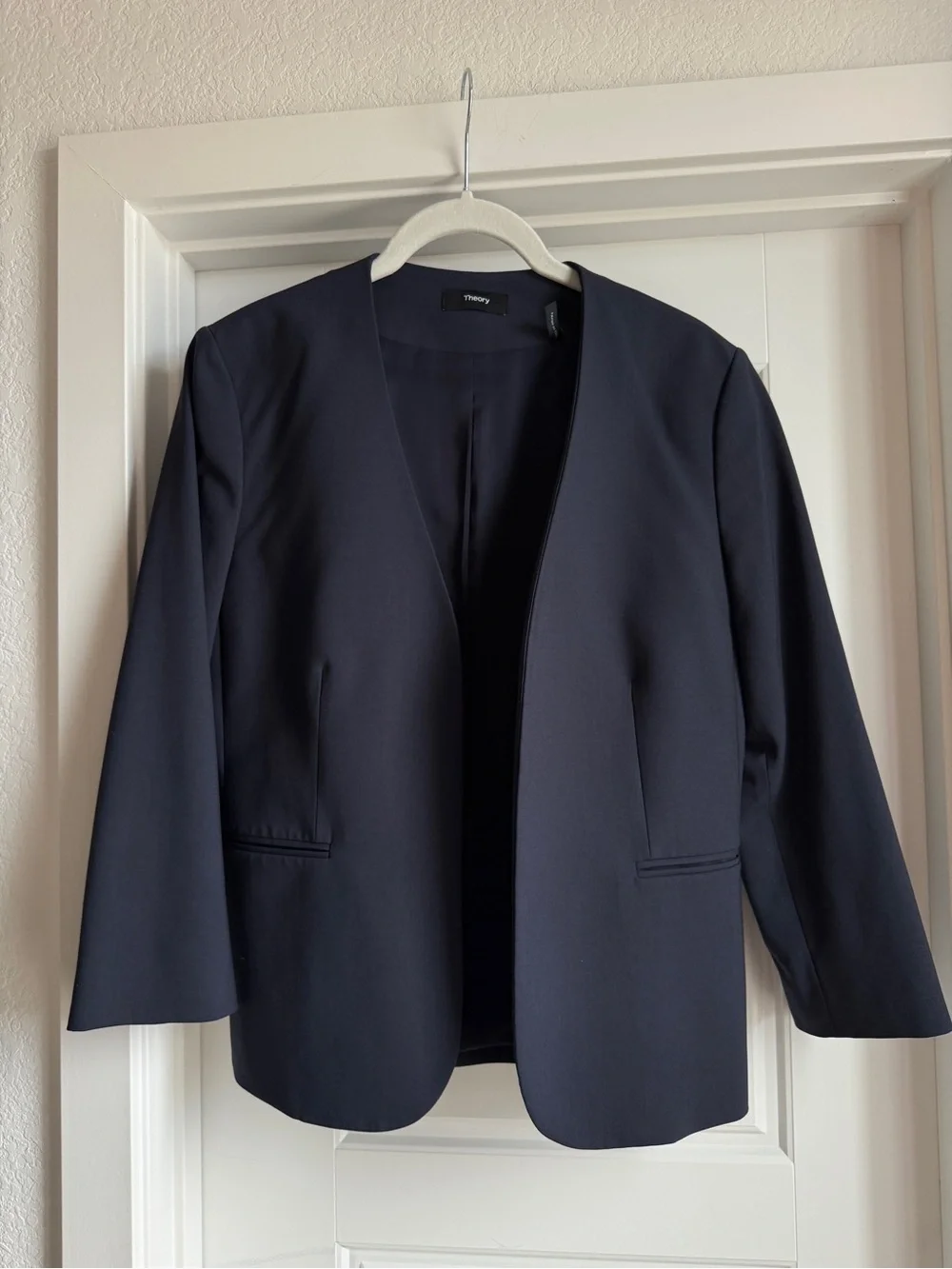 Theory Lindrayia B Admiral Jacket - Dark Navy Collarless Blazer - Picture 2 of 4